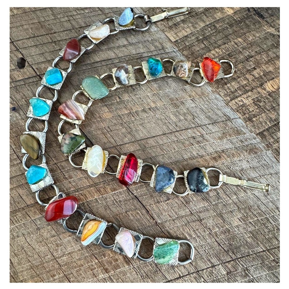 Vintage Gold-Tone Multi-Stone Bracelet Set Converts to Statement Choker Necklace